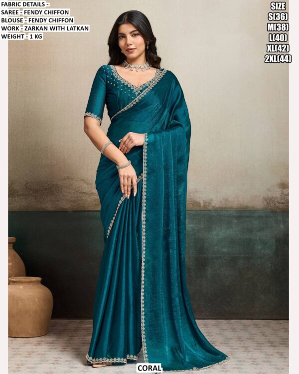 Women’s Fendy Chiffon Saree With Zarkan Work Blouse