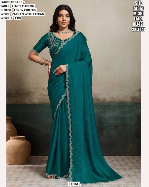 Women’s Fendy Chiffon Saree With Zarkan Work Blouse