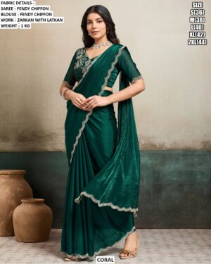 Women’s Fendy Chiffon Saree With Zarkan Work Blouse