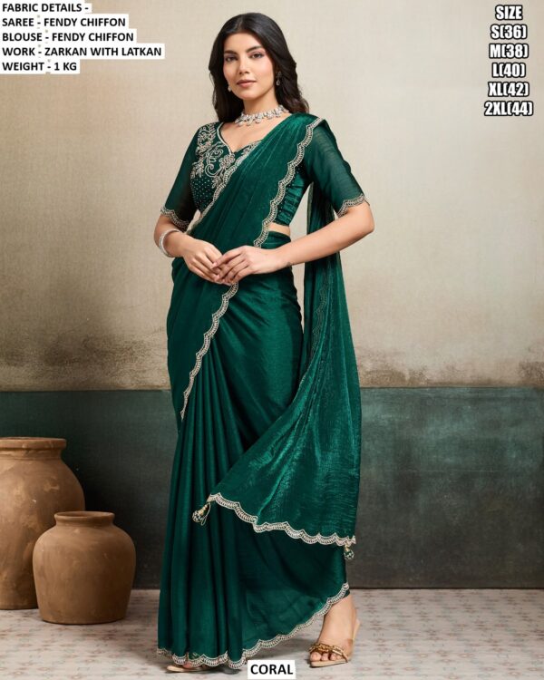 Women’s Fendy Chiffon Saree With Zarkan Work Blouse