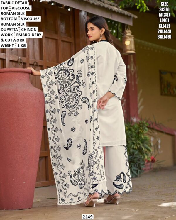 Designer Viscouse Roman Silk Suit Set With Embroidery And Cutwork