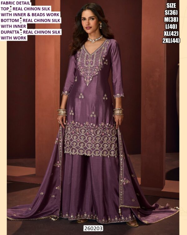 Premium Real Chinon Silk Suit Set With Beads Work