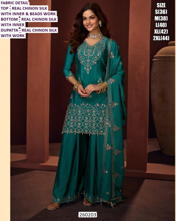 Premium Real Chinon Silk Suit Set With Beads Work