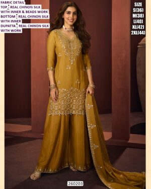 Premium Real Chinon Silk Suit Set With Beads Work