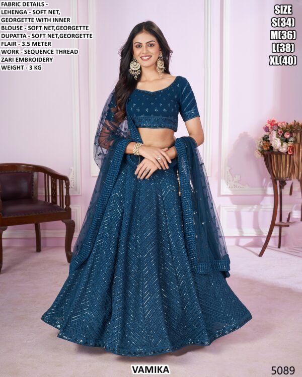 Designer Soft Net Georgette Lehenga Set With Sequence Thread Zari Embroidery