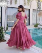 Premium Mal Chanderi Gown With Beads Embroidery Work