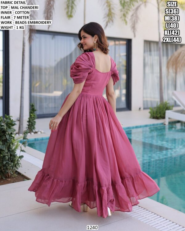 Premium Mal Chanderi Gown With Beads Embroidery Work