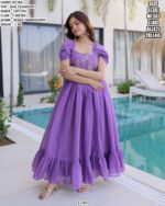 Premium Mal Chanderi Gown With Beads Embroidery Work