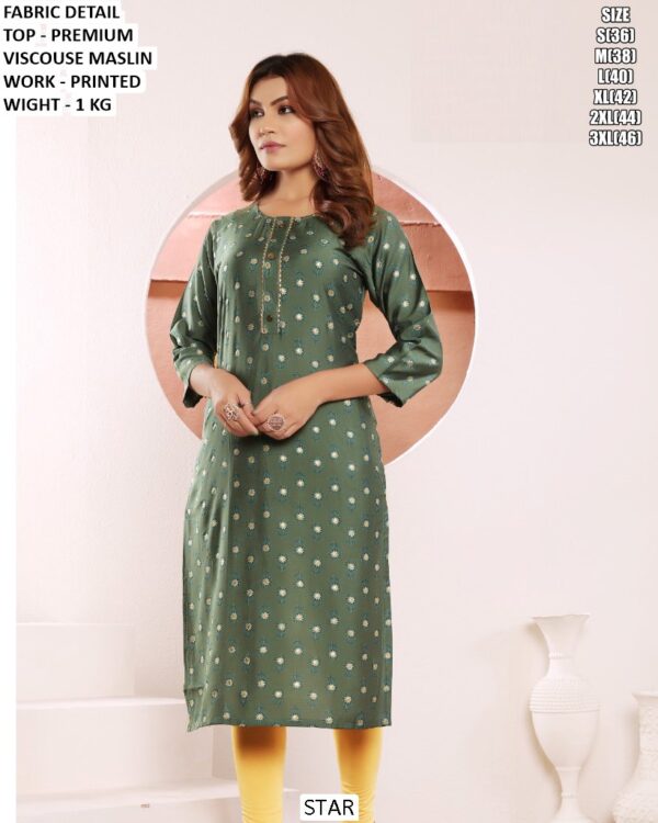 Elegent Viscouse Maslin Kurti With Printed Work