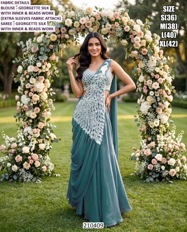 Exclusive Georgette Saree With Stylish Beads Work Blouse