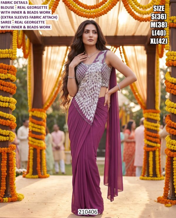 Exclusive Georgette Saree With Stylish Beads Work Blouse