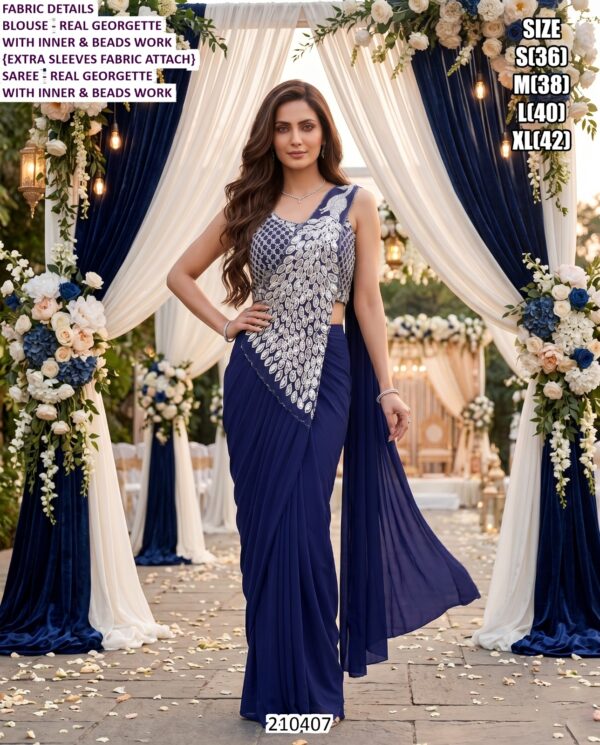 Exclusive Georgette Saree With Stylish Beads Work Blouse