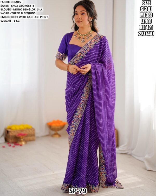 Faux Georgette Saree With Thread And Sequins Embroidery