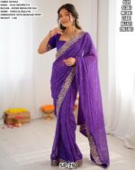 Faux Georgette Saree With Thread And Sequins Embroidery