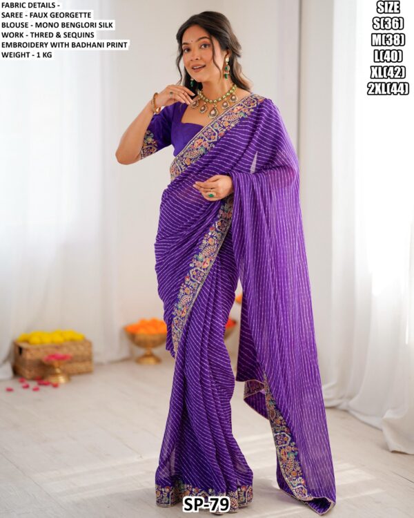 Faux Georgette Saree With Thread And Sequins Embroidery