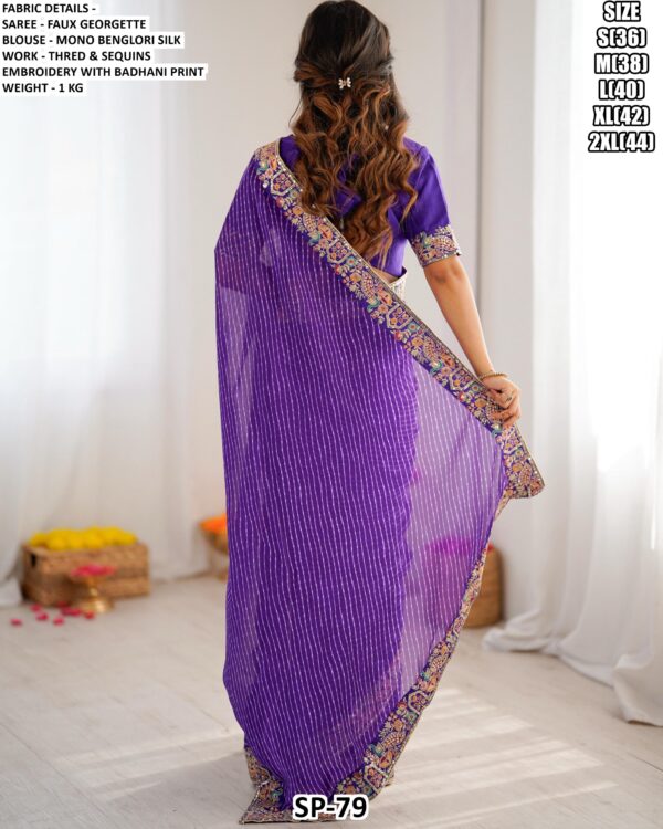 Faux Georgette Saree With Thread And Sequins Embroidery