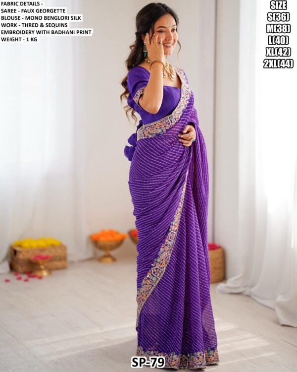 Faux Georgette Saree With Thread And Sequins Embroidery