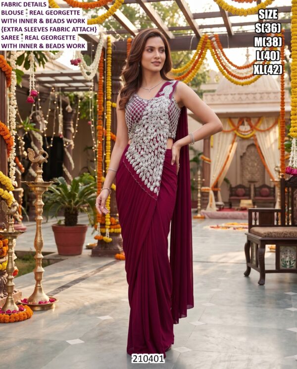 Exclusive Georgette Saree With Stylish Beads Work Blouse
