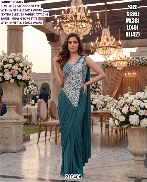 Exclusive Georgette Saree With Stylish Beads Work Blouse