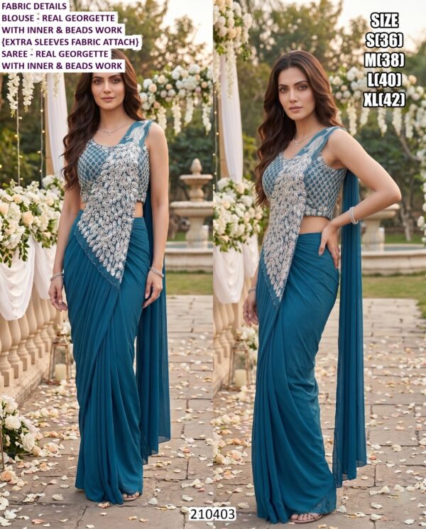 Exclusive Georgette Saree With Stylish Beads Work Blouse