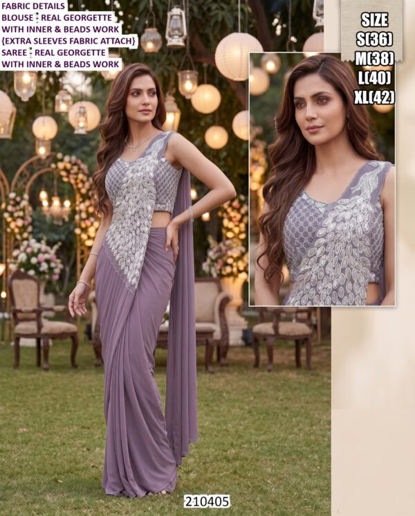 Exclusive Georgette Saree With Stylish Beads Work Blouse