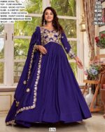 Designer Pure Vichitra Gown Set With Sequance Work