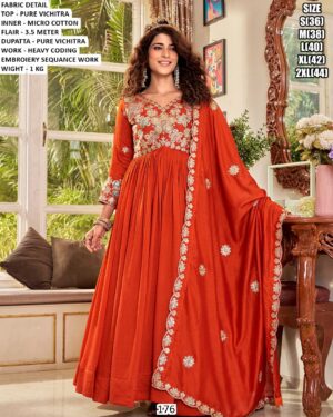 Designer Pure Vichitra Gown Set With Sequance Work