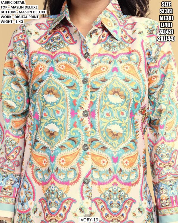 Stylish Maslin Deluxe Co Ord Set With Digital Print