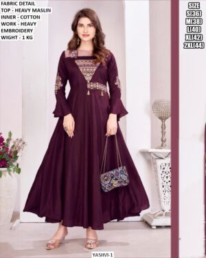 Premium Heavy Maslin Gown With Heavy Embroidery Work