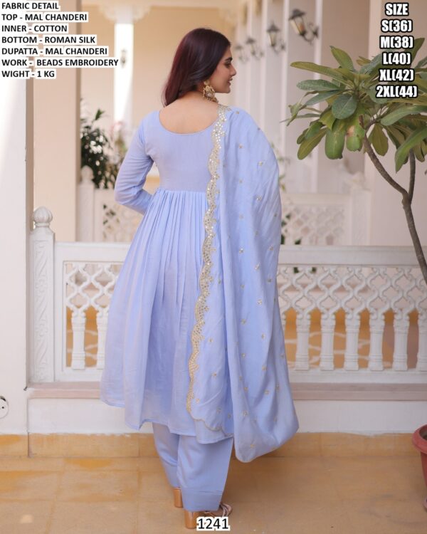 Elegant Mal Chanderi Suit Set With Beads Embroidery