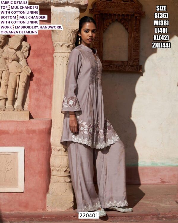 Premium Mul Chanderi Suit Set With Embroidery And Handwork