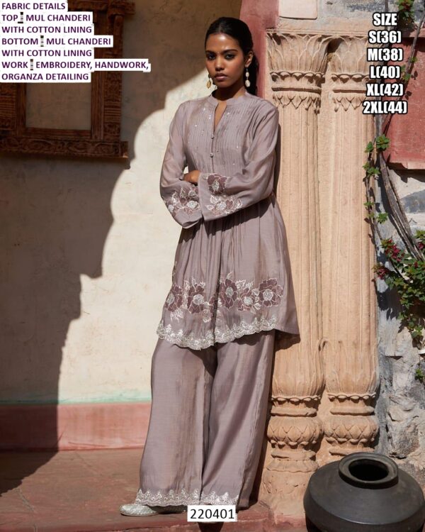 Premium Mul Chanderi Suit Set With Embroidery And Handwork