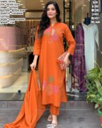 Premium Rayon Slub Suit Set With Embroidered Work