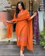 Premium Rayon Slub Suit Set With Embroidered Work