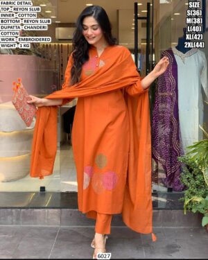 Premium Rayon Slub Suit Set With Embroidered Work