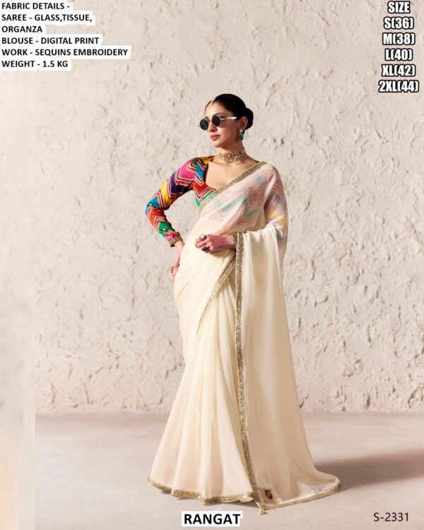 Beautiful Glass Tissue Organza Saree With Sequins Embroidery Work