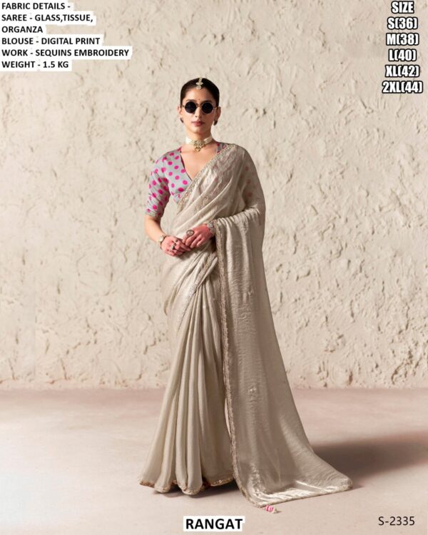 Beautiful Glass Tissue Organza Saree With Sequins Embroidery Work