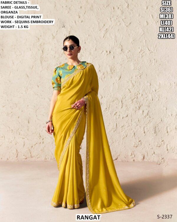 Beautiful Glass Tissue Organza Saree With Sequins Embroidery Work