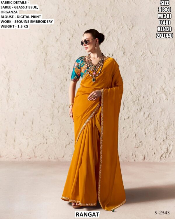 Beautiful Glass Tissue Organza Saree With Sequins Embroidery Work