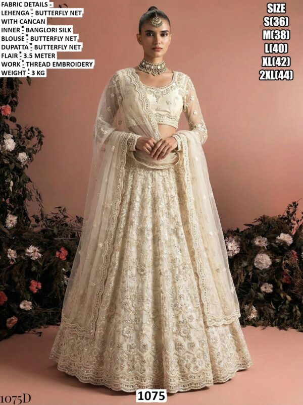 Stylish Butterfly Net Lehenga Set With Thread Embroidery Work