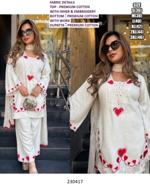 Stylish Cotton Suit Set With Embroidery Work