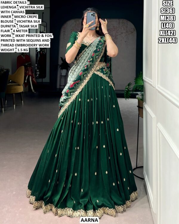 Designer Vichitra Silk Lehenga Set With Ikkat And Foil Printed Work