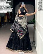Designer Vichitra Silk Lehenga Set With Ikkat And Foil Printed Work