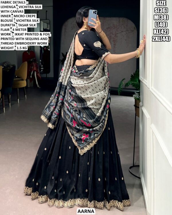 Designer Vichitra Silk Lehenga Set With Ikkat And Foil Printed Work