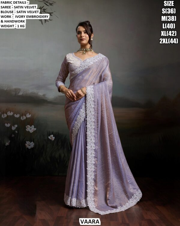 Graceful Satin Velvet Saree For Festive And Wedding Wear