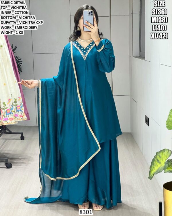 Vichitra Suit Set With Elegant Embroidery Work