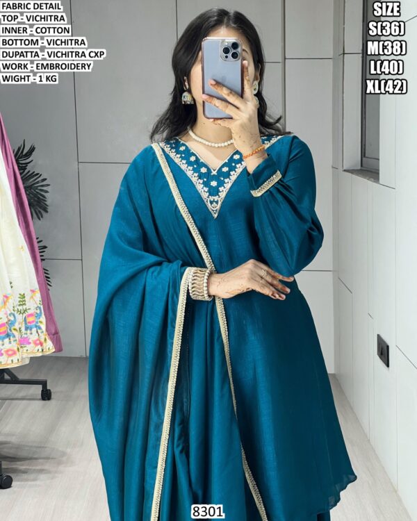 Vichitra Suit Set With Elegant Embroidery Work
