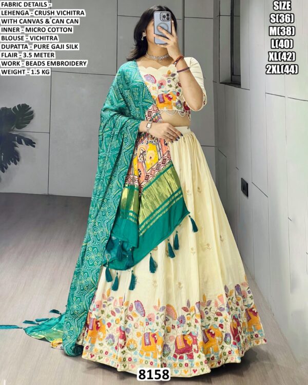 Designer Crush Vichitra Lehenga Set With Pure Gaji Silk Dupatta