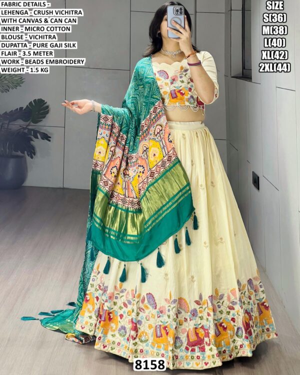 Designer Crush Vichitra Lehenga Set With Pure Gaji Silk Dupatta