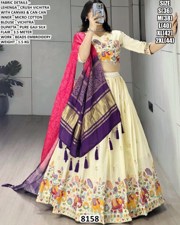 Designer Crush Vichitra Lehenga Set With Pure Gaji Silk Dupatta